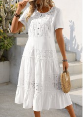 White Embroidery Short Sleeve Round Neck Dress | thumb picture 
