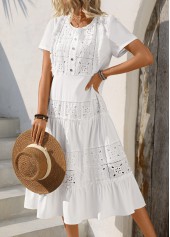 White Embroidery Short Sleeve Round Neck Dress | thumb picture 
