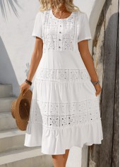 White Embroidery Short Sleeve Round Neck Dress