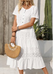 White Embroidery Short Sleeve Round Neck Dress | thumb picture 