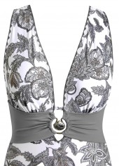 Patchwork Tribal Print Light Grey One Piece Swimwear