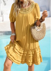 Ginger Embroidery A Line Half Sleeve Round Neck Dress