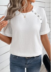 Bleaching White Button Short Sleeve Round Neck Blouse | thumb picture 