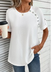 Bleaching White Button Short Sleeve Round Neck Blouse | thumb picture 