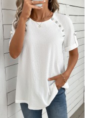 Bleaching White Button Short Sleeve Round Neck Blouse | thumb picture 