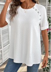 Bleaching White Button Short Sleeve Round Neck Blouse | thumb picture 