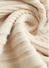 Beige Embroidery Striped Long Sleeve V Neck T Shirt | thumb picture 