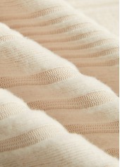 Beige Embroidery Striped Long Sleeve V Neck T Shirt | thumb picture 