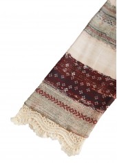 Beige Embroidery Striped Long Sleeve V Neck T Shirt | thumb picture 