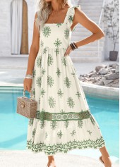 Raw White Embroidery Tribal Print Maxi Sleeveless Dress