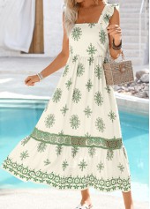 Raw White Embroidery Tribal Print Maxi Sleeveless Dress | thumb picture 