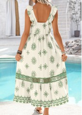 Raw White Embroidery Tribal Print Maxi Sleeveless Dress | thumb picture 