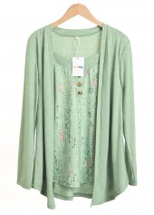 Light Green Button Geometric Print Fake Two Piece Twinset | thumb picture 