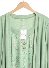 Light Green Button Geometric Print Fake Two Piece Twinset | thumb picture 