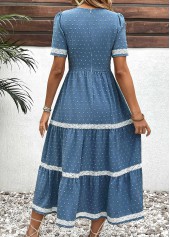 Dusty Blue Embroidery Short Sleeve V Neck Dress | thumb picture 