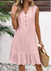Light Pink Button A Line Sleeveless Dress