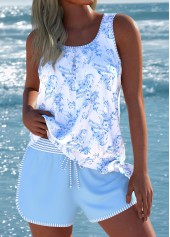 Tie Floral Print Blue Tankini Set