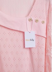 Light Pink Lace Long Sleeve Asymmetrical Neck T Shirt | thumb picture 