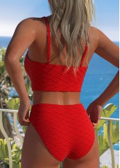 Jacquard Detail Red Scoop Neck Bikini Set | thumb picture 