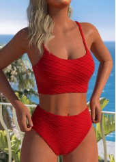 Jacquard Detail Red Scoop Neck Bikini Set | thumb picture 