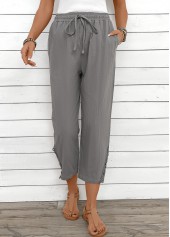 Light Grey Drawstring Straight Leg Elastic Waist Pants | thumb picture 