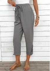 Light Grey Drawstring Straight Leg Elastic Waist Pants | thumb picture 