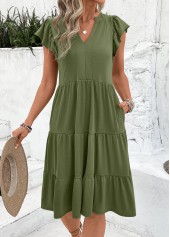 Olive Green Split Short Sleeve Dress | thumb picture 