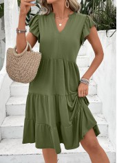 Olive Green Split Short Sleeve Dress