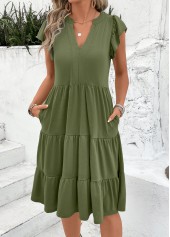 Olive Green Split Short Sleeve Dress | thumb picture 