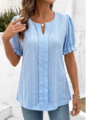 Light Blue Lace Short Sleeve Split Neck Blouse | thumb picture 