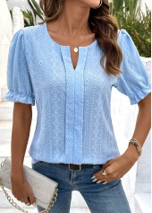 Light Blue Lace Short Sleeve Split Neck Blouse | thumb picture 