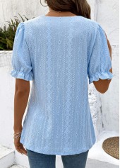 Light Blue Lace Short Sleeve Split Neck Blouse | thumb picture 