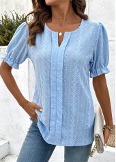 Light Blue Lace Short Sleeve Split Neck Blouse | thumb picture 