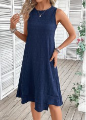 Navy A Line Sleeveless Round Neck Dress | thumb picture 