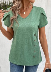 Sage Green Short Sleeve V Neck T Shirt | thumb picture 