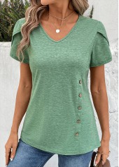 Sage Green Short Sleeve V Neck T Shirt