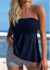 Smocked Striped Navy Bandeau Tankini Set | thumb picture 