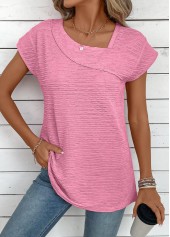 Pink Jacquard Short Sleeve Asymmetrical Neck T Shirt | thumb picture 