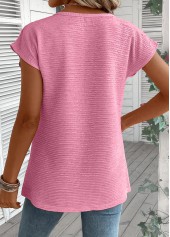 Pink Jacquard Short Sleeve Asymmetrical Neck T Shirt | thumb picture 