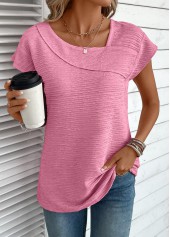 Pink Jacquard Short Sleeve Asymmetrical Neck T Shirt | thumb picture 