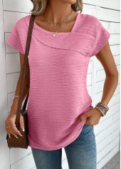 Pink Jacquard Short Sleeve Asymmetrical Neck T Shirt | thumb picture 