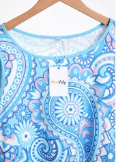 Light Blue Drawstring Paisley Print Short Sleeveless Dress | thumb picture 