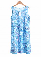 Light Blue Drawstring Paisley Print Short Sleeveless Dress | thumb picture 