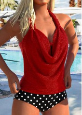 Hot Stamping High Waisted Geometric Print Red Tankini Set