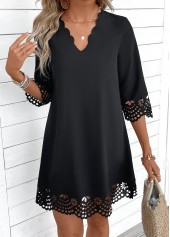 Black A Line 3/4 Sleeve V Neck Dress | thumb picture 