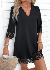Black A Line 3/4 Sleeve V Neck Dress | thumb picture 