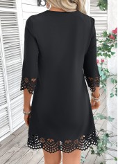 Black A Line 3/4 Sleeve V Neck Dress | thumb picture 