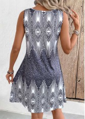 Grey Tribal Print A Line Sleeveless Scoop Neck Dress | thumb picture 
