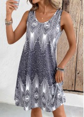 Grey Tribal Print A Line Sleeveless Scoop Neck Dress | thumb picture 