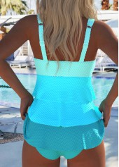 Patchwork V Neck Cyan Tankini Set | thumb picture 